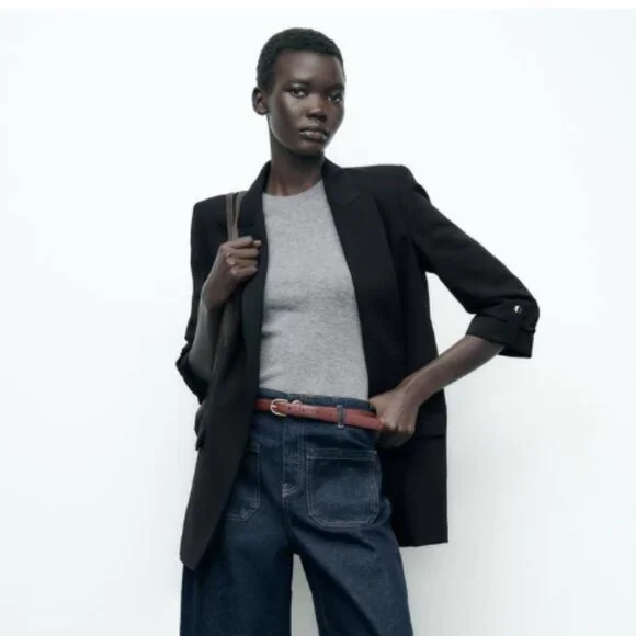 ZARA Blazer with Rolled Up Sleeves Black size M - Picture 2 of 8